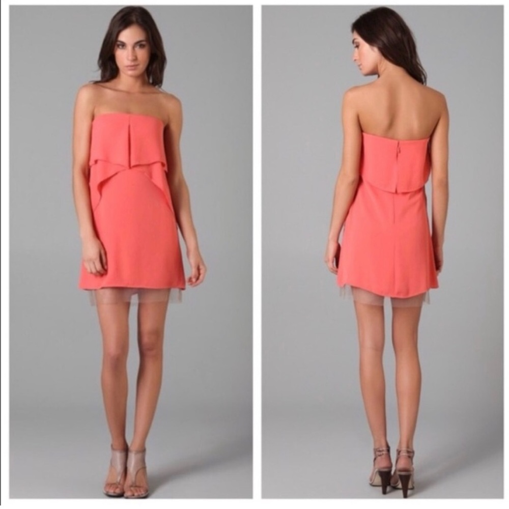 BCBG Max Azria Fei Fei Coral Strapless Dress Size 10